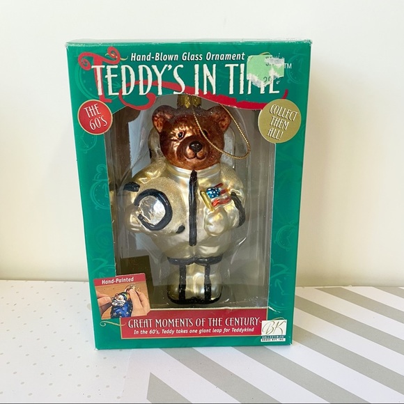 Vintage Hand Blown Teddy's in Time Bear Ornament The 60’s Teddy's in Space - Picture 1 of 7